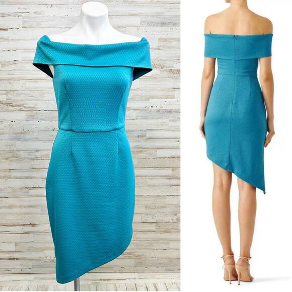 Slate & Willow Dresses & Skirts - Slate & Willow Asymmetrical Off the Shoulder Dress Womens Size M Teal Jersey